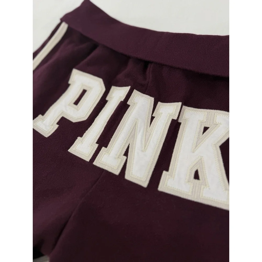 VICTORIA'S SECRET PINK Campus Terry Foldover Shorts Wild Rose White Logo M Y2K
